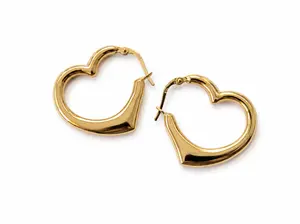 14K Gold Heart Hoop Earrings