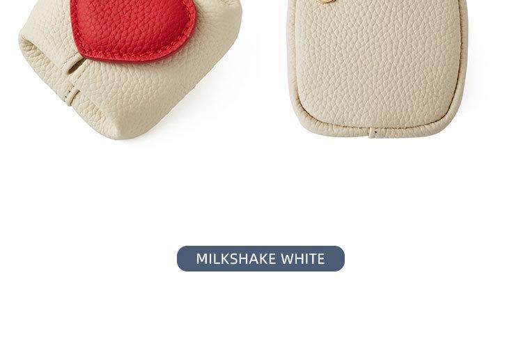 Mini Lychee Pattern Cowhide Heart Coin Purse, Solid Color Buckle Key & Earphone Storage Bag, Color-Block Leather Change & Jewelry Pouch for Daily Use