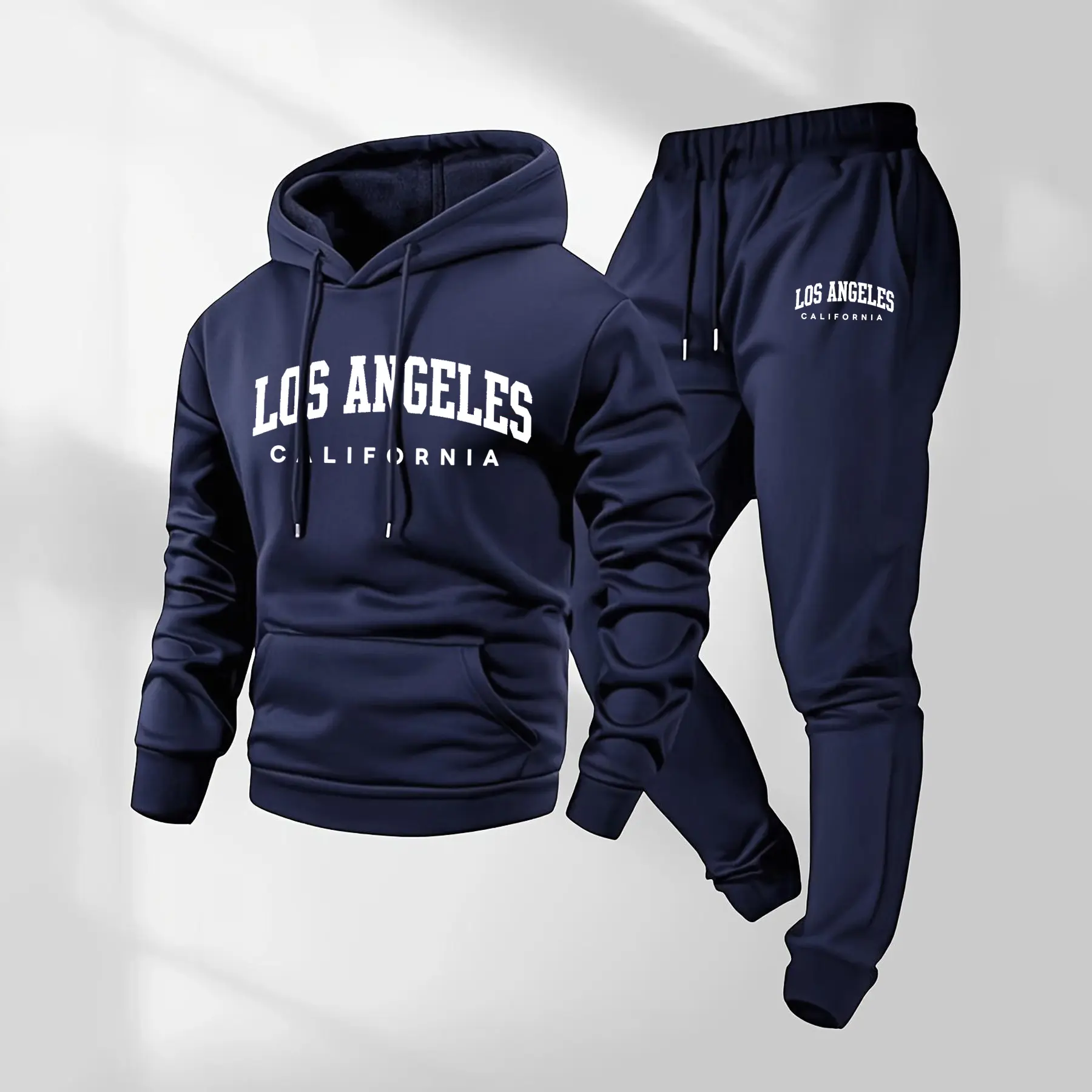 Men's LOS ANGELES Letter Printed Hoodie & Drawstring Sweatpants Set Casual Athletic Long Sleeve Hooded Jacket Trousers for Fall Winter Daily Wear Sportswear Indoor Outdoor Tracksuit Athleisure