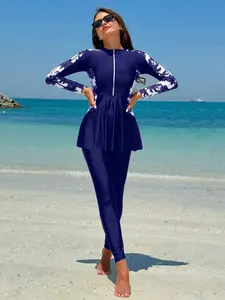 Women's Muslim Style Tankini Swimsuit Set, Coconut Tree Print Top Dress Design, Conservative Bikini Swimwear for Ladies, Modest Bathing Suits