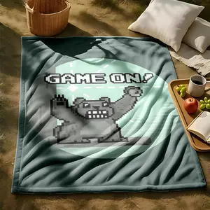 1 piece Pixel-style gorilla game start prompt themed flannel blanket - Modern design flannel blanket, suitable for sofas and beds, all-season use, super soft and comfortable, digital printing, 100% polyester material, machine washable, suitable for