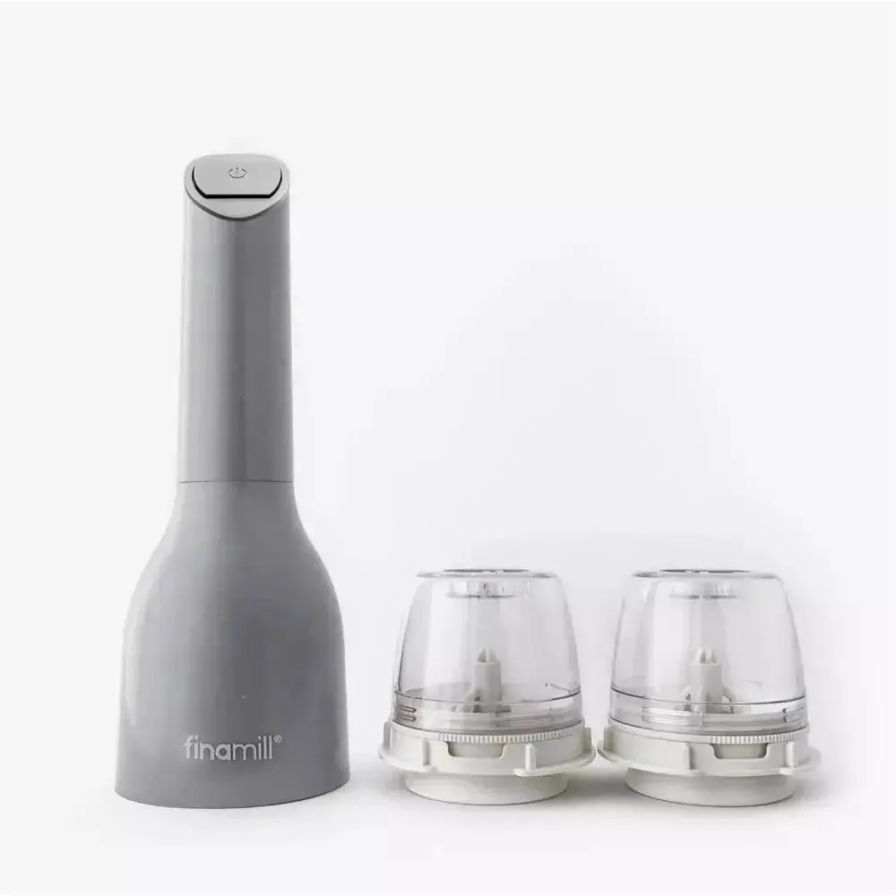 FinaMill Kitchen Blender with 2 FinaPod Pro Plus Stone Attachments - Minimalist Design, Adjustable Grind, Ceramic Parts, Battery-Operated, Tall Cylinder for Sunflower Seeds, Fennel Seeds, Sea Salt, Dining Room Table Use with Built-In LED Light, Himalayan,