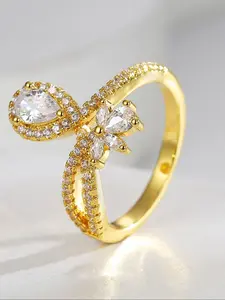 Women's Elegant Rhinestone Decorated Water Drop & Flower Shaped Ring, Exquisite Trendy Ring, Fashionable Jewelry for Women As Engagement Ring