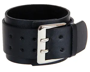 Leather Belt Strap Buckle Adjustable Cuff Bangle Wristband Bracelet (Black)