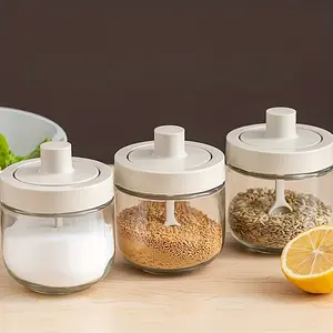 [Creative Seasoning Pot] 3pcs Seasoning Containers | Kitchen Spice Jar, Creative Monosodium Glutamate Pot, Salt And Pepper Jar, Pepper Containers, Seasoning Storage With Lid, Food Storage Box With Spoon, Kitchen Stuff, Kitchen Gadgets