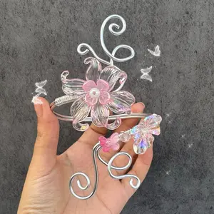 Boho Upper Arm Cuff Bracelet with Pearl & Flower – Handmade Fairycore Jewelry 2