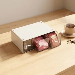 Dual-purpose horizontal/vertical desktop drawer organizer, transparent three-drawer storage box, suitable for storing coffee corners, office supplies, and miscellaneous items.