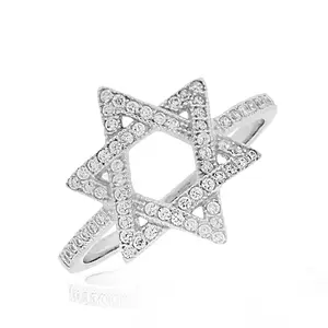 925 Sterling Silver White Clear CZ Star of David Ring Religious Unique Band Jewelry Elegant Engagement Ring