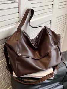 Fashionable texture niche design soft leather tote bag, simple solid color shoulder messenger bag, casual and versatile shoulder commuter bag, suitable for commuting, daily wear and other scenes, Pu Tote Satchel