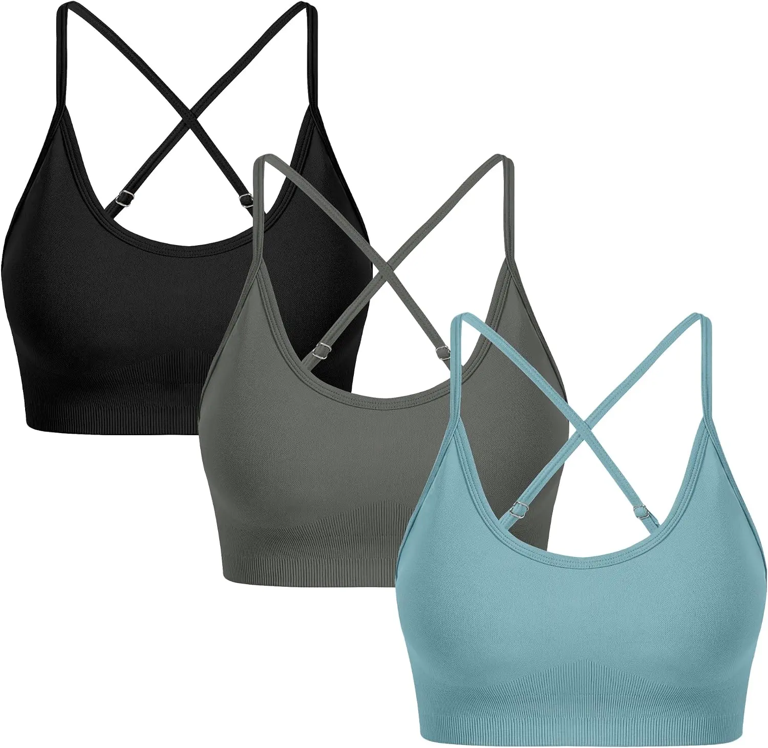 OVESPORT 3 Piece Women's Workout Sports Bras Seamless Tie-dye Strappy Gym Yoga Crop Bra