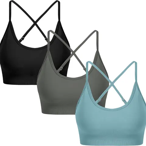 OVESPORT Women's 3-Piece Seamless Tie-Dye Strappy Sportswear Bra Set - Nylon-Spandex Double X-Back Crop Bralette, Stretch Gym Clothes for Yoga, Workout Activewear, Stretch Sports Bra