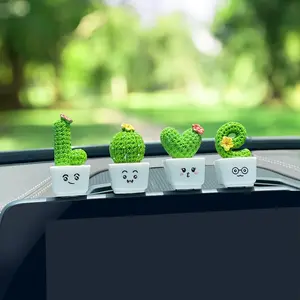 4 Pcs Cute Cactus Car Dashboard Decorations, Mini Resin Plant Interior Decoration, Realistic Faux Greenery, Perfect Home Office Gift