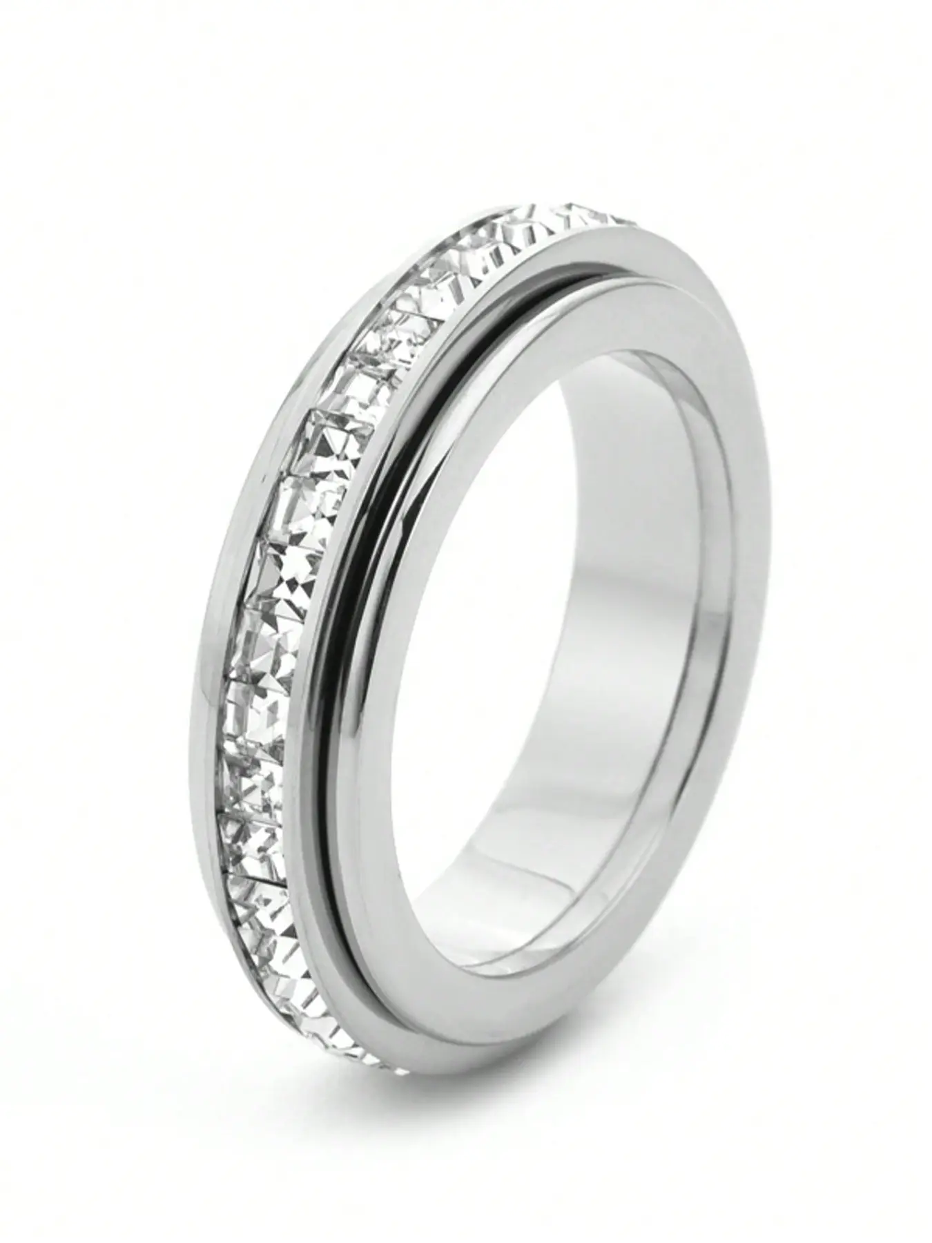 Minimalism Rotating Cubic Zirconia Starry Sky Stainless Steel Ring, Beautiful Rings, Wedding Jewelry Gift, Birthday Present, Suitable for Both Men and Women Meditation Ring Stress Relief Ring, Adjustable Rings, Spinner Rings, Rotatable Ring