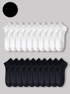 Pure Color Striped Short Socks, Solid Pattern Boat Shape Socks, All Season Comfortable Fashion Footwear, Unisex Casual Wear