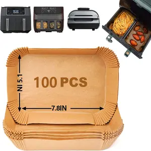 Disposable liners, non-stick parchment paper, rectangular liners Kitchen accessories Air fryer paper liners Disposable: 100 pieces of rectangular parchment, sheets, rectangular air fryer basket non-stick food-grade liners Oil and water resistant