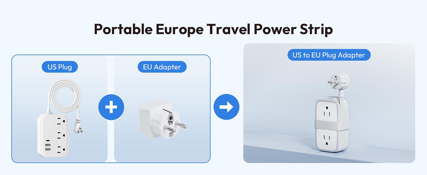 NTONPOWER European Travel Plug Adapter, Type E F Plug Adapter, Italy Travel Adapter with 4 Outlets 3 USB(1USB C) Ports, 4FT Wrapped Around Cord for Travel Spain Iceland Europe Travel Essentials tiktokshopspringglowup outdoorfun