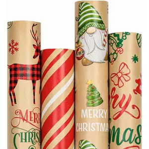 Christmas Wrapping Paper  Rolls - 30IN X 120IN - 4 Roll -  Merry Christmas Reindeer  Stripe for  Year Holiday Party