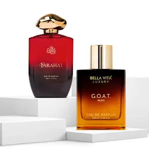 BellaVita Luxury G.O.A.T. Man & FARAHAT Eau De Parfum Combo | Long-Lasting Woody & Amber Perfumes for Men & Women | Bergamot, Amber & Vetiver | Cruelty-Free Unisex Fragrance Set | 100 ml (3.4 Fl. Oz.)