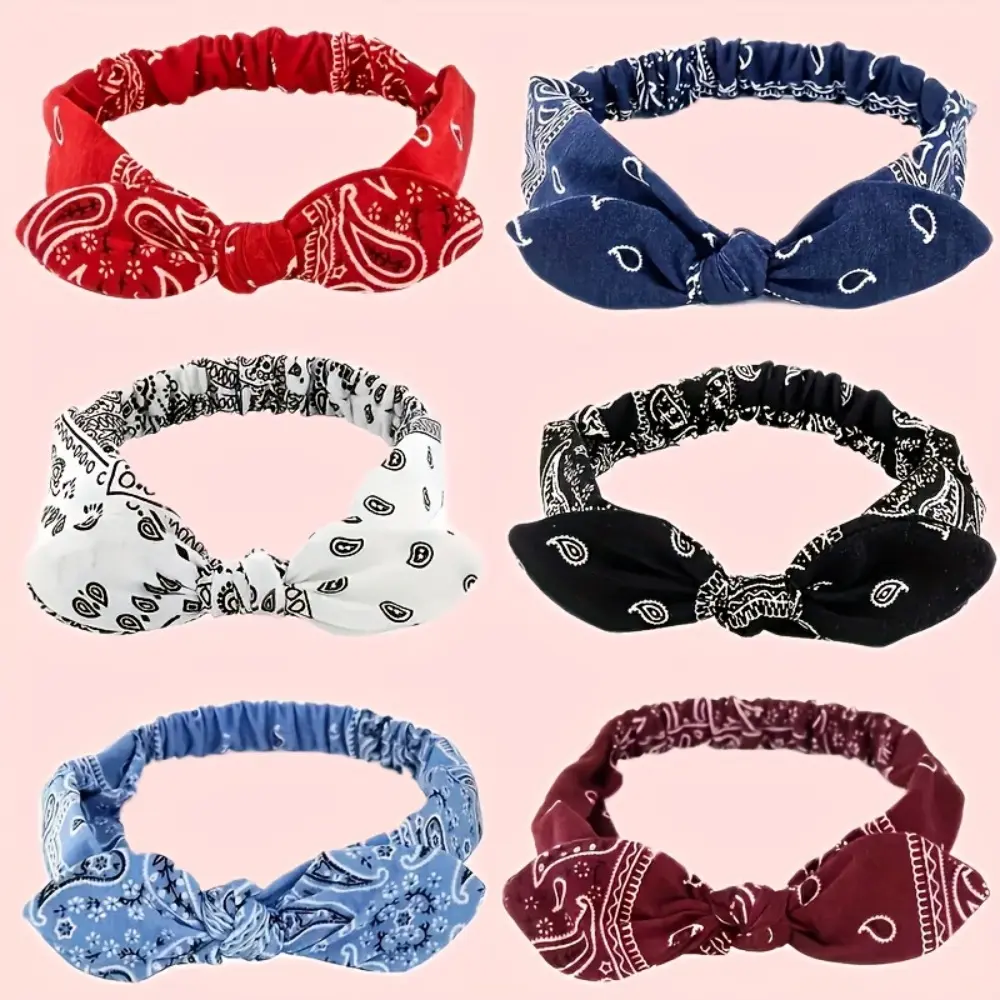 Women's Knot Headbands 6-Pack, Cute Bohemian Tie Dye & Paisley Print, Soft Stretchy Synthetic Fabric for Casual Sports