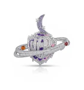 ⑥④Iced Out Cosmic Planet Moon Star Letter Pendant