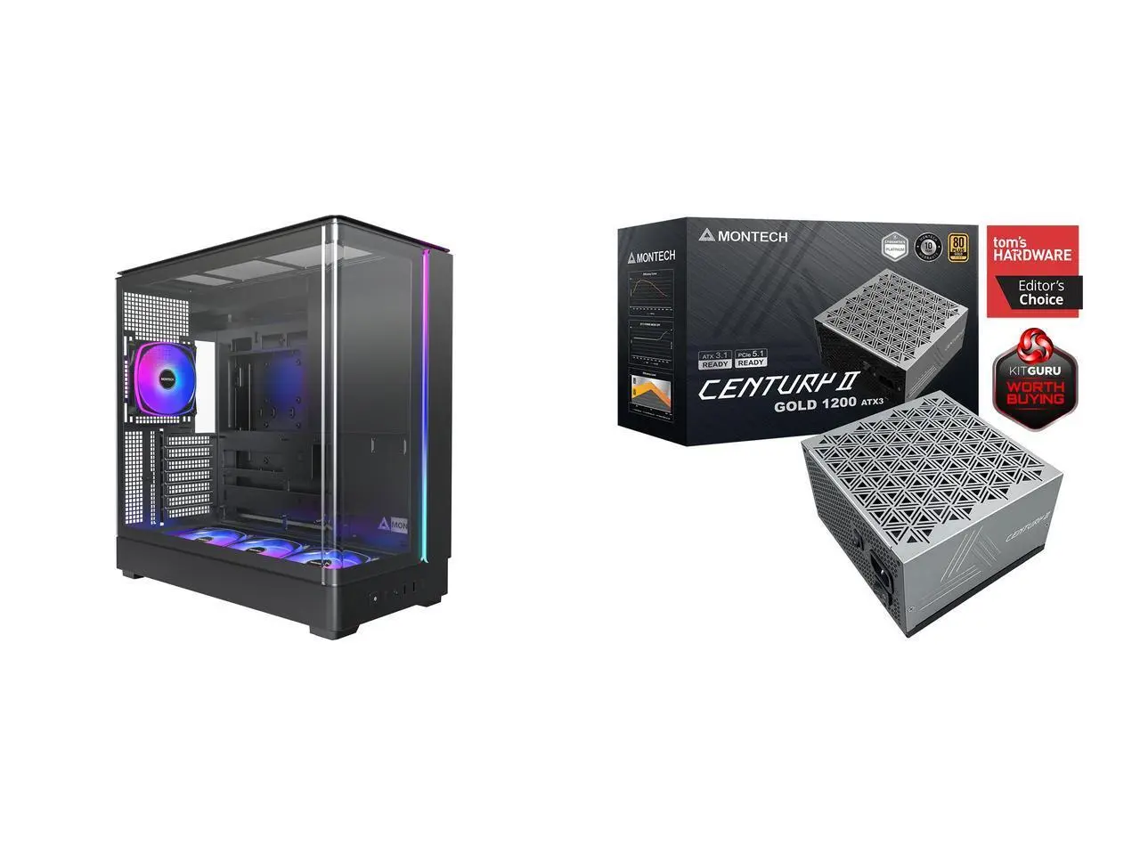Computer Case PSU Combo -  Montech KING 45 PRO (B) Bundle with  Montech Century II 1200