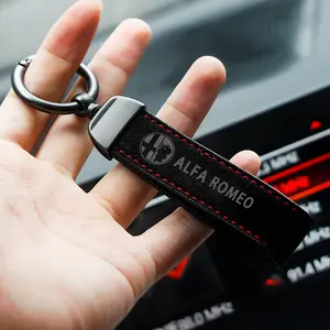 Leather Car Keychain Lanyard, Metal Key Ring, Alfa Romeo Car Key Holder, Stitched Soft Wrist Strap, Universal Car Accessory, Keychain Wristlet Strap