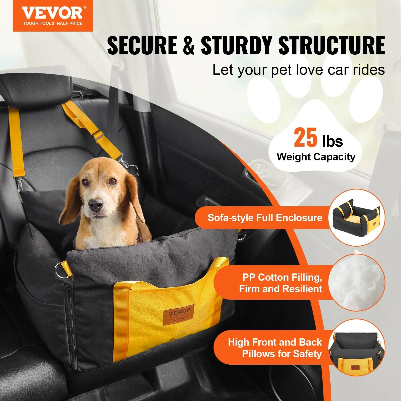 Small Dog Booster Car Seat (up to 25 lb, 23×22×13 in)