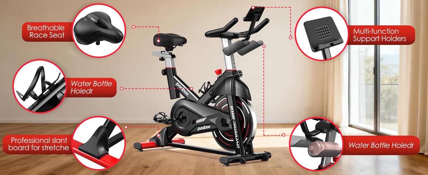 pooboo Exercise Bike, Indoor Fitness Cycling with Adjustable Magnetic Resistance, Stationary Bike with LCD Monitor for Home Gym, Comfortable Seat pooboo Exercise Bike, Indoor Fitness Cycling with Adjustable Magnetic Resistance, Stationary Bike with LCD Monitor for Home Gym, Comfortable Seat