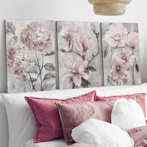 3 Counts Wood Framed 2D Abstract Pink Flower Canvas Poster, Peony Wall Art, Ready To Hang, Blush Floral Wall Decor, Wall Painting For Gift, Wall Picture for Home & Dorm Decor, Art Wall Decoration