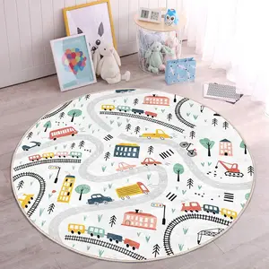 Cartoon City Track Pattern Round Rug, 1 Count Comfortable Soft Round Carpet, Decorative Area Rug for Home Living Room Bedroom