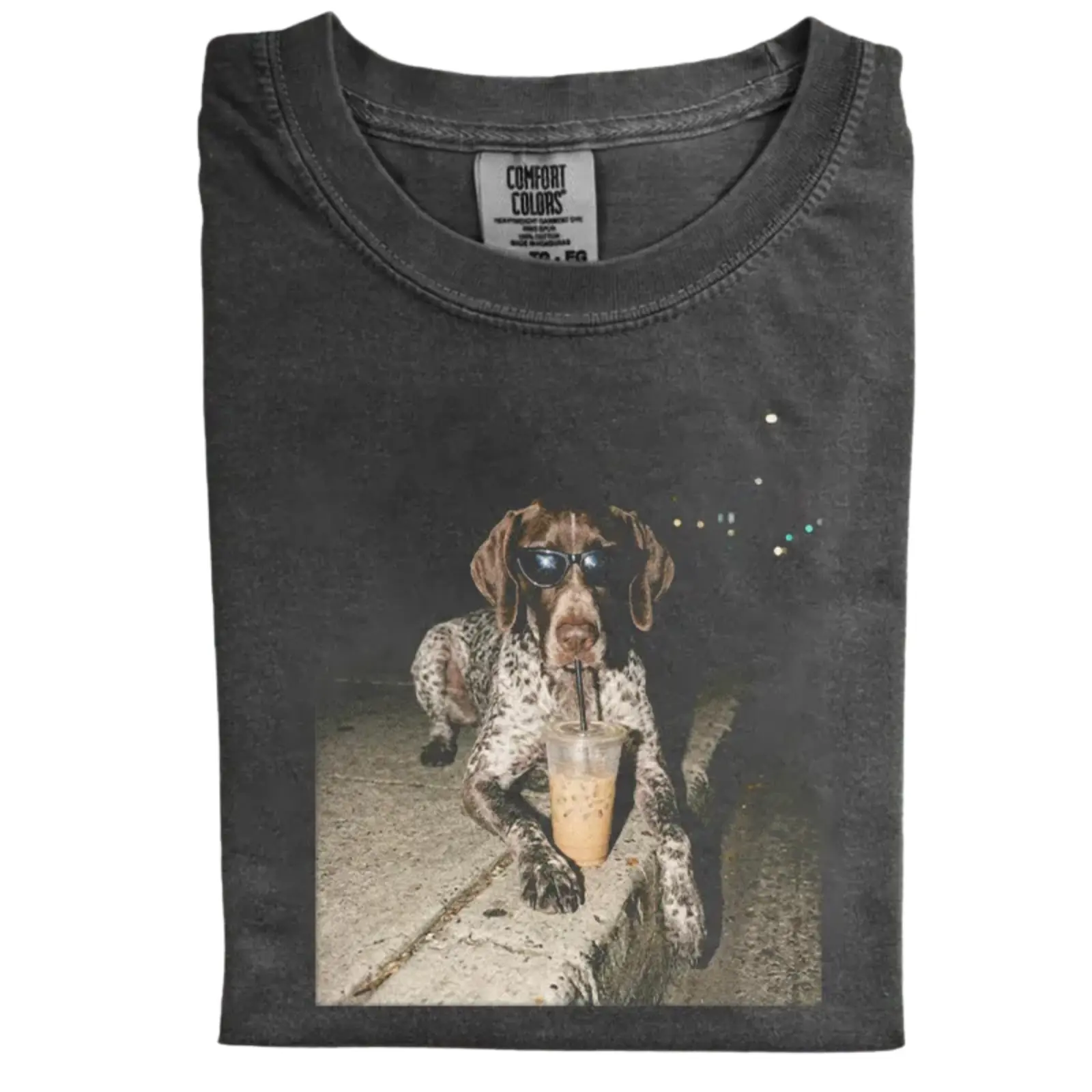 German Shorthaired Pointer Drinking Iced Coffee Comfort Colors T-shirt, Vintage 90s Funny Edgy Dog Meme Tee, Unisex Fit Design, Casual Streetwear, Gift for Dog Lovers