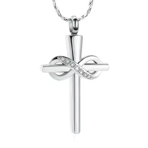 Imrsanl Infinity Love Cross Cremation Jewelry Ashes Religious Cross Urn Pendant Necklace for Women Men Pet Ashes Memorial Keepsake Jewelry Silver