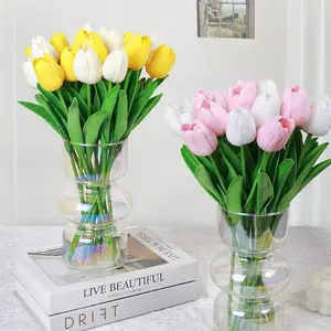10pcs Artificial Tulips Fake Silk Flowers, 14 Inch Bulk Home Kitchen Decor, Easter Wedding Spring Bouquet, Valentine's Day Gift
