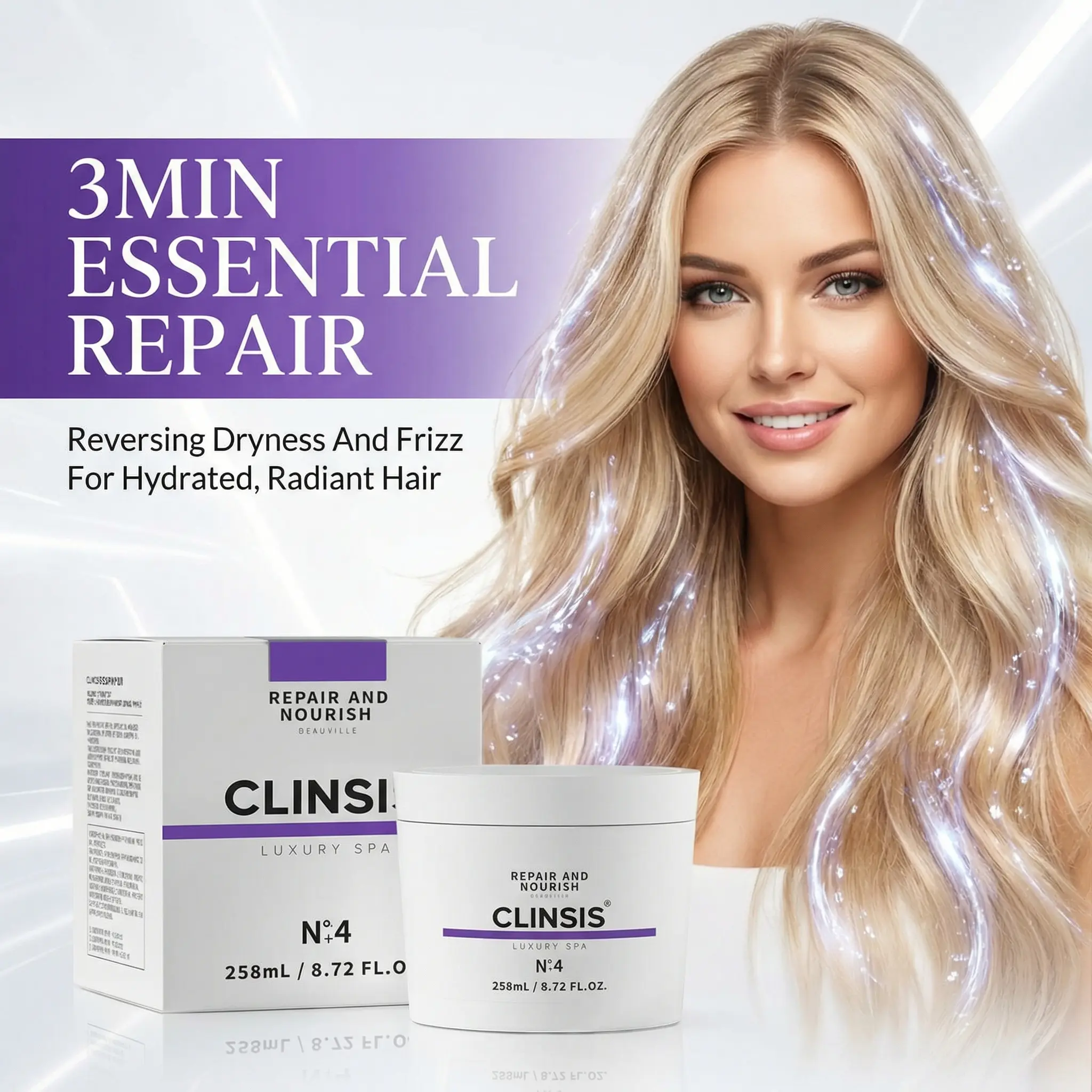CLINSIS Nº4 Hair Mask - Argan Oil Deep Repair for Dry Damaged Hair, Anti-Frizz, Salon Smooth Treatment 258ml,based hair products,Pairing leave in conditioner,Professional hair tools haircare Thicker Fuller Hair Scented Fragrance, Aroma