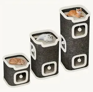 Summervibes Multi-Level Vertical CatsTower House for Indoor Cat Cave Bed with Hanging Toy Ball Space-Saving Cute CatCondo Furniture tiktokshopspringglowup