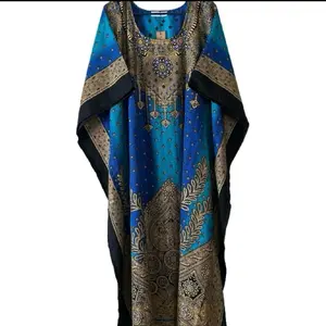 2026 New Kaftan Dresses One Size Fit Most Casual Women's Wear Perfect for All Occasion Blue & Gold Embroidered Design