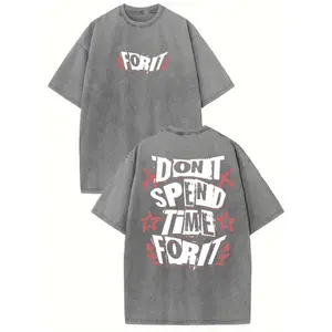 Men's Oversized Washed Black T-Shirt - Red Star Print Retro Streetwear Style, 230g Pure Cotton Short Sleeve Shirt, Loose Fit Round Neck Casual Top Suitable for Spring Summer Fall Casual Attire, PLUS SIZE