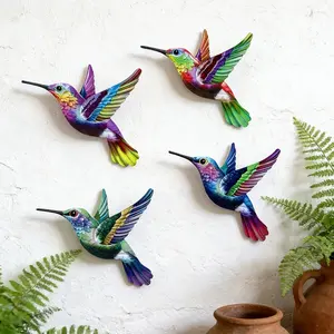 4 Piece Colorful Metal Hummingbird Wall Art Decor, Modern Home Decor, Perfect for Indoor and Outdoor Decoration, Great Gift for Garden Lovers