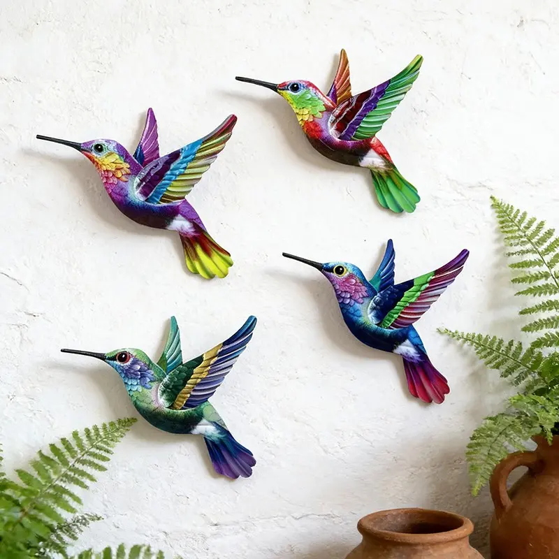 4-Piece Colorful Metal Hummingbird Wall Art Decor, Artistic Modern Home Decoration for Indoor and Outdoor Use, Great Gift for Garden Lovers, Ornaments