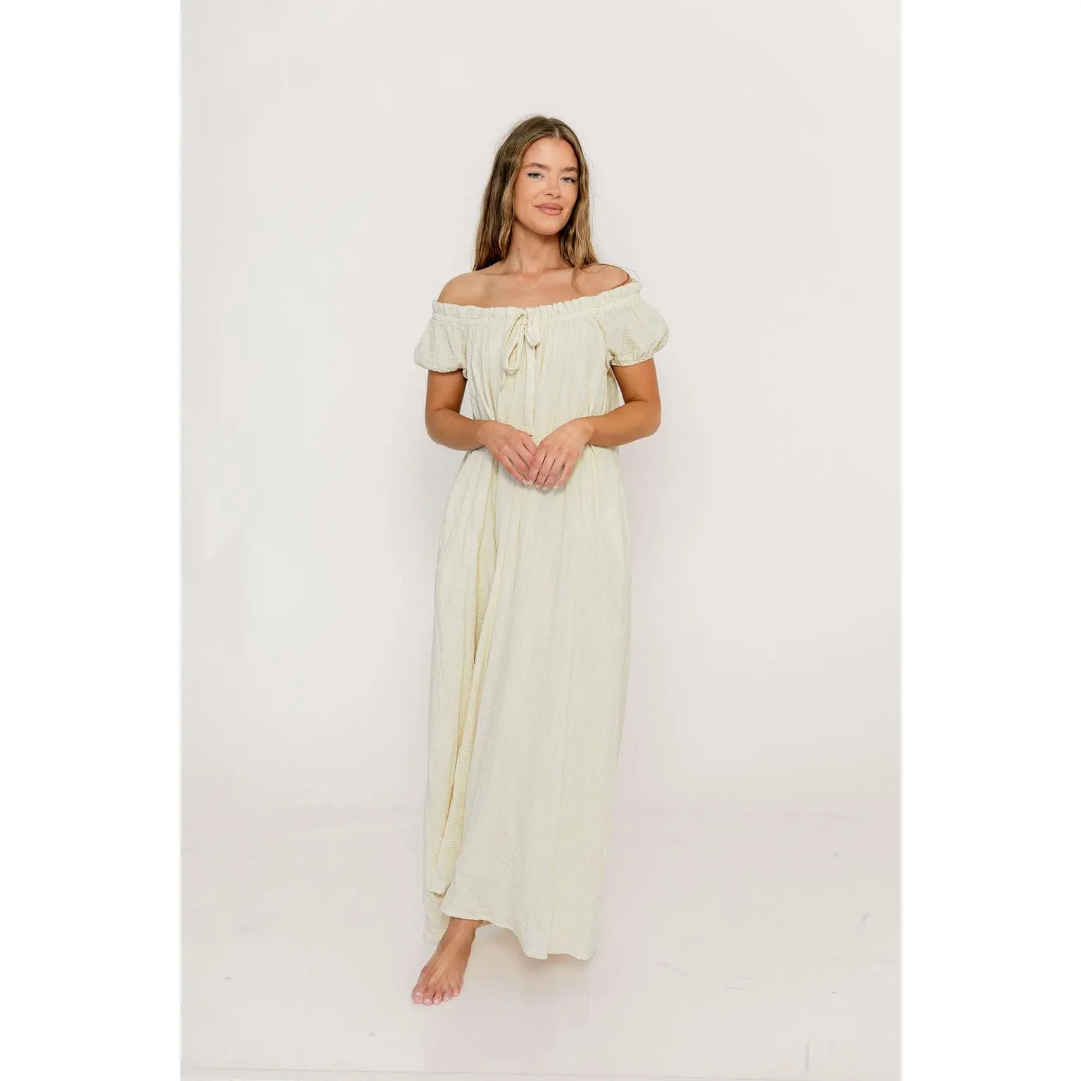 Ensley 100% Cotton Maxi Dress in Custard Plaid - Bump Friendly