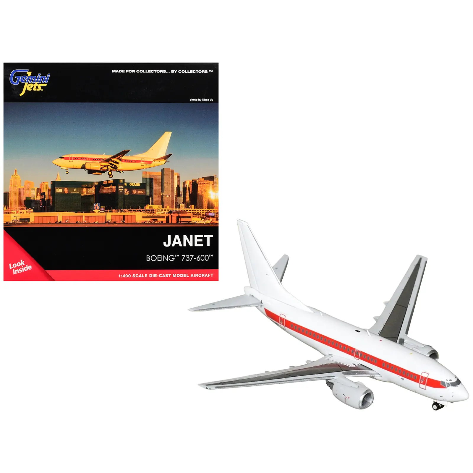 Boeing 737-600 Transport Aircraft "EG&G - Janet Airlines" White with Red Stripes 1/400 Diecast Model Airplane by GeminiJets
