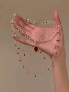 1pc Bohemian Style and Elegant Women's Red/green Created-Emerald Elegant Ladies' Fashion Pendant Necklace with Oval and Imitation Pendant Sparkling Design, Suitable for Parties, Casual Wear, and Gifting