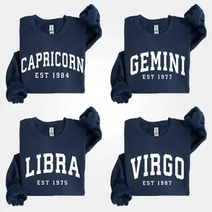 (LEAVE A NOTE OR DM SHOP) Custom Zodiac Sweatshirt - Navy, Personalized Year Astrology Pullover, Unisex Crewneck, Cute Horoscope Birthday Gift, Celestial Sign Outfit 2025