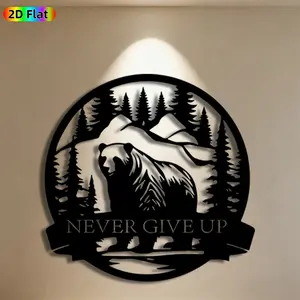 1pc Bear & Mountain Metal Wall Art, Wilderness Bear Statue Mural, Ideal Gift for New Year, Christmas, Nature Decor Enthusiasts, Weather-Resistant Metal Wall Decor Wall Sculptures, Perfect for Outdoor Fence & Living Room Wall, Adventure Enthusiasts