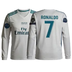 2017 18 Retro Home White Second Away Blue No.7 Long Sleeved Soccer Jersey Top Fan Version