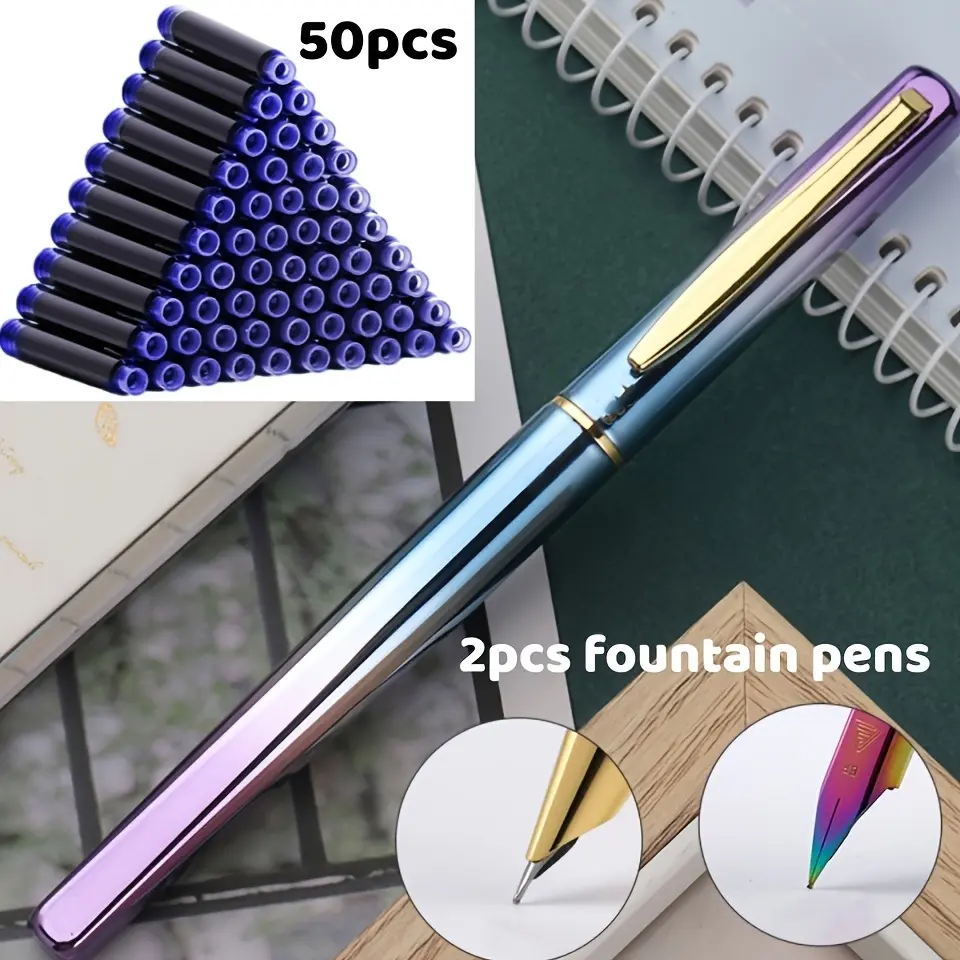 2 purple pens + 50 blue ink cartridges