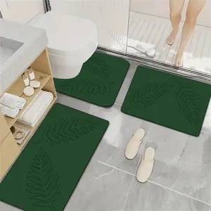 Leaf Pattern Bathroom Mat Set, 3 Counts/set Non-slip Bathroom Rug, Absorbent & Quick Drying Diatomaceous Earth Floor Mat, Bathroom Decorative Floor Mat
