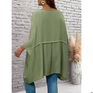 Shirt Sleeve Bat Crew Neck Women's Solid Color Large Size ROSE EMERY