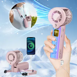 【Hangfan】3000mAh Rechargeable Portable Misting Handheld Fan, 100 Speeds, Foldable Mini Fan with LED & Power Bank, Personal USB Cooling Fan for Travel Office Concert Shopping Outdoor Activities fan