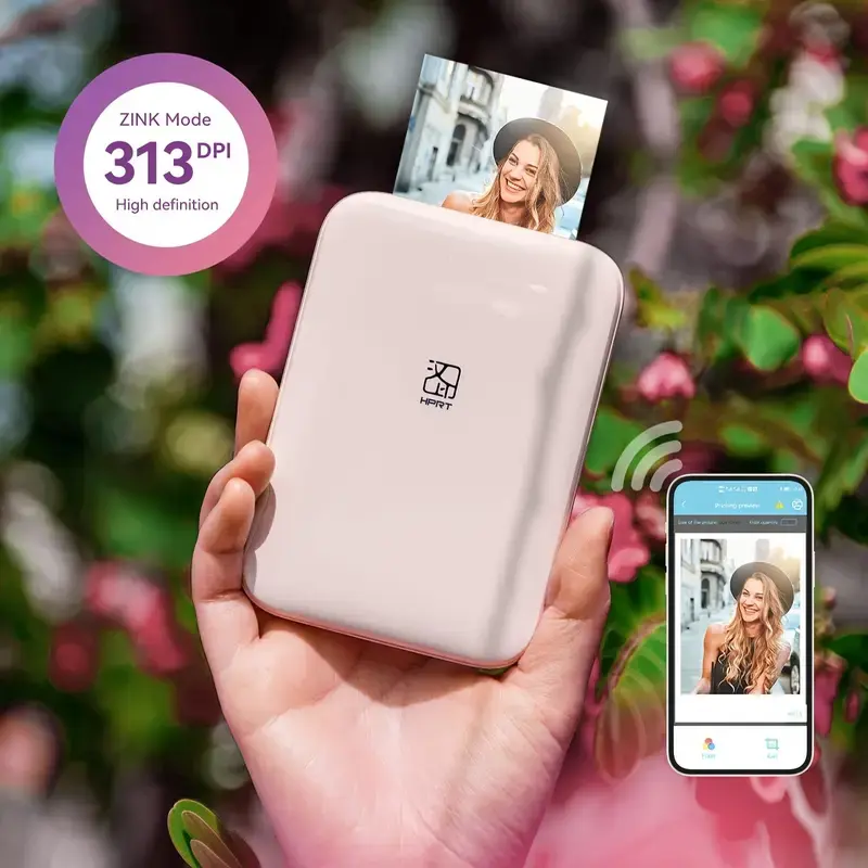 HPRT Portable Handheld Thermal Wireless Instant Photo Printer, 303DPI HD Detail Color Reconstruction, ZINK Tech, Direct Phone Connect, iOS/Android Compatible, Pink for Parties/Travel, Portable Handheld Printer